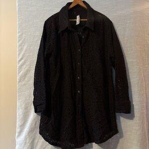 Venus Blouse Long Sleeve Black Eyelet Lace Button Up Women’s Sz L